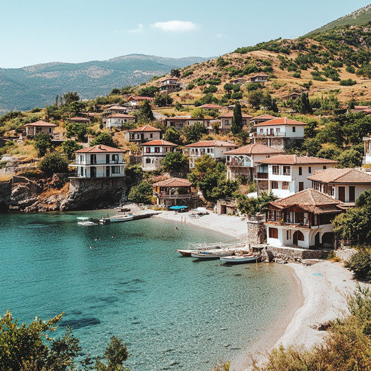 Drohnenaufnahme eines Dorfes im Land