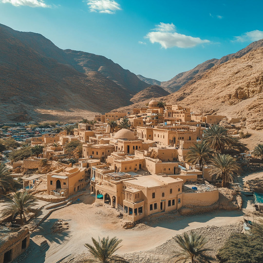 Drohnenaufnahme eines Dorfes im Land