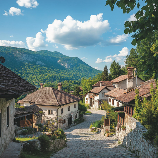 Dorf und Landschaft im Land