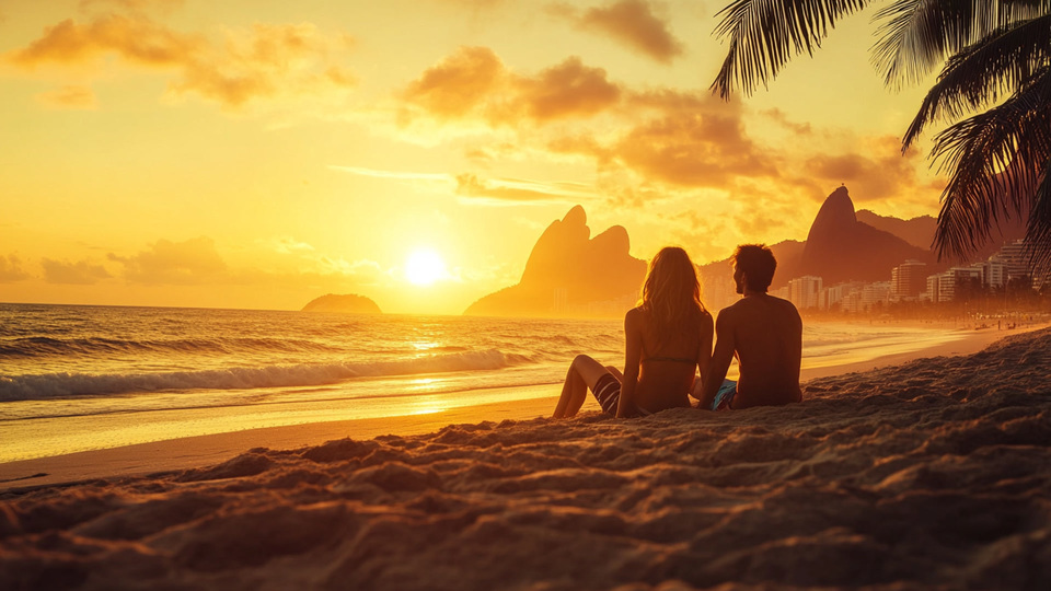 Paar übt Sprache bei Sonnenuntergang