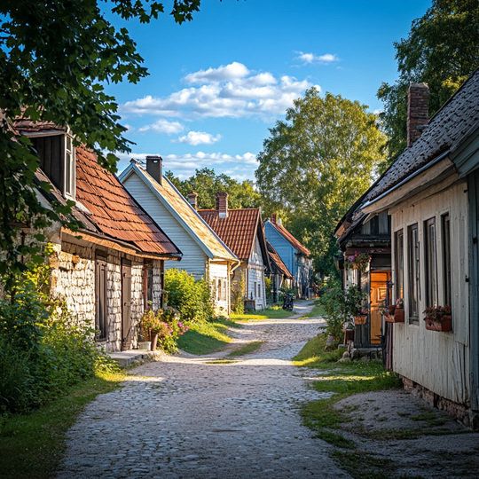 Dorf und Landschaft im Land