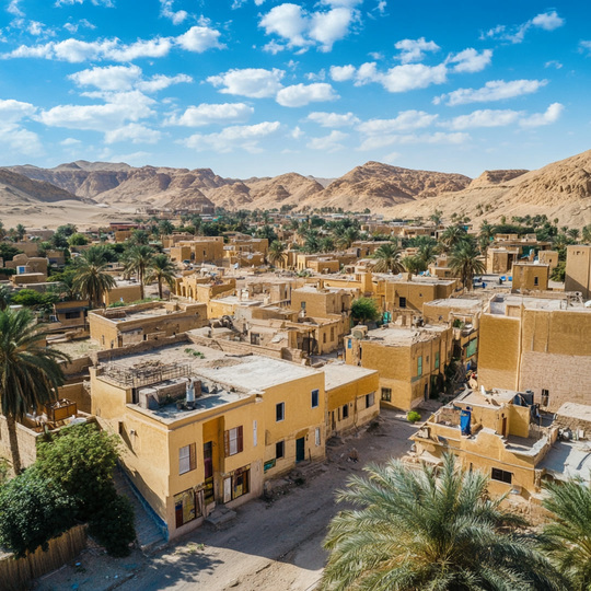 Drohnenaufnahme eines Dorfes im Land