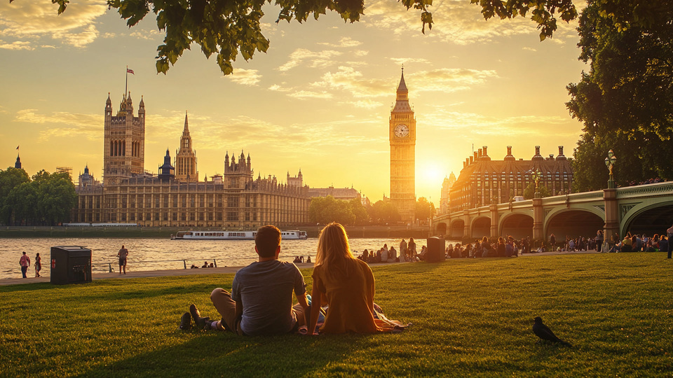 Paar übt Sprache bei Sonnenuntergang