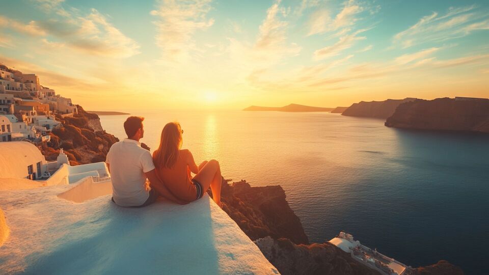 Paar übt Sprache bei Sonnenuntergang