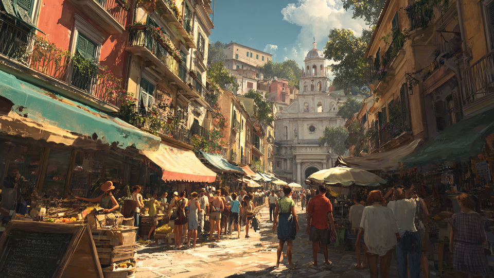 Lebendige Marktszene aus dem Land