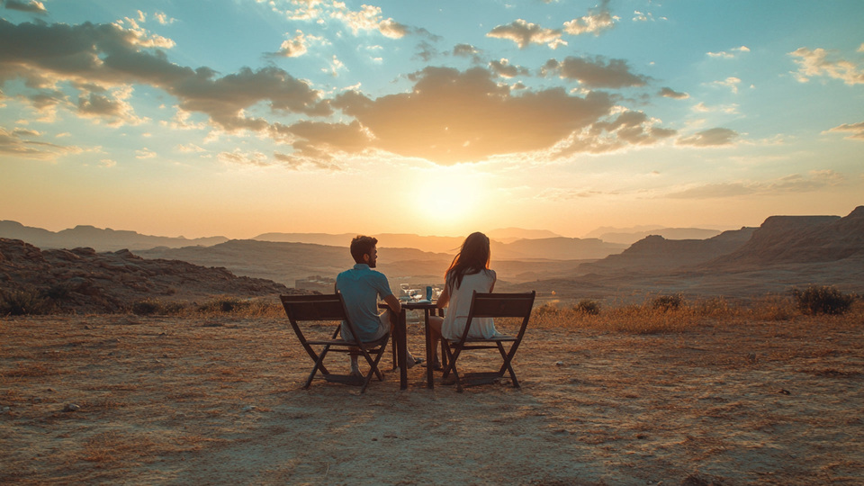 Paar übt Sprache bei Sonnenuntergang