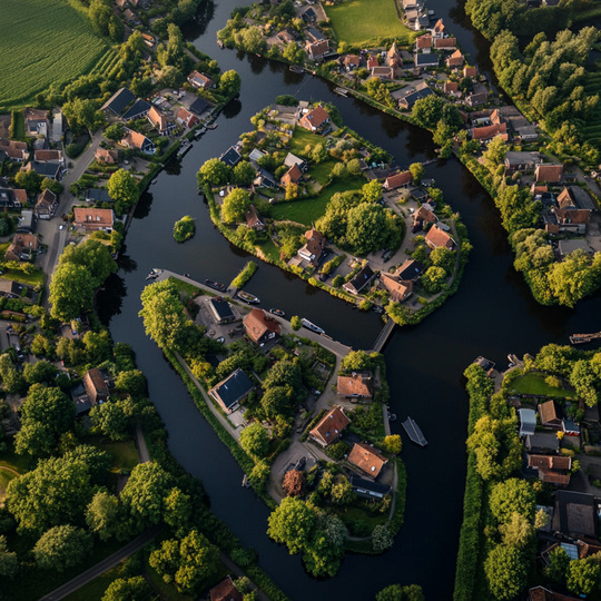 Drohnenaufnahme eines Dorfes im Land