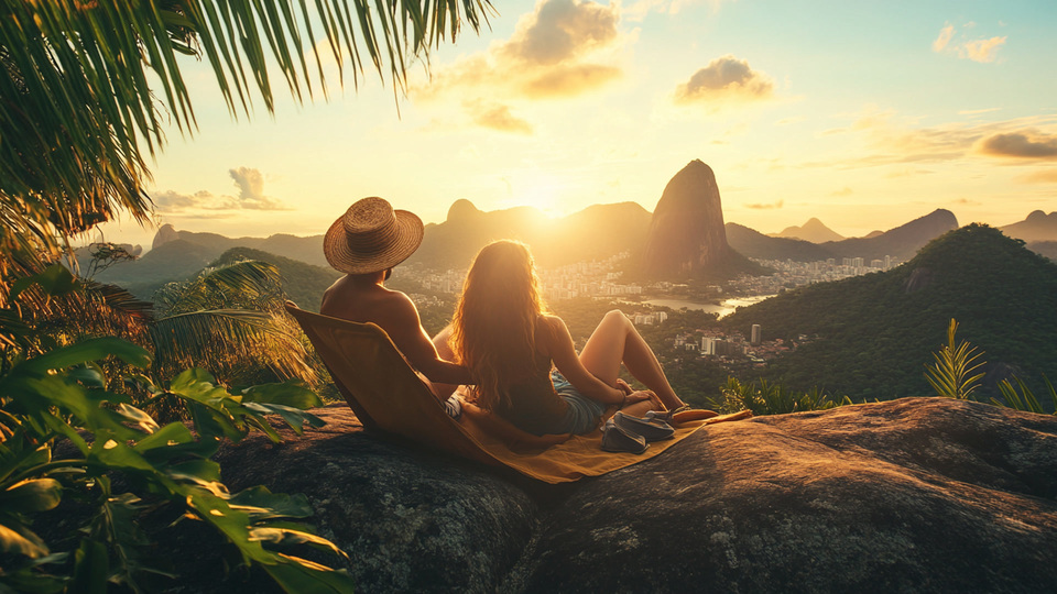 Paar übt Sprache bei Sonnenuntergang