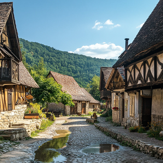 Dorf und Landschaft im Land