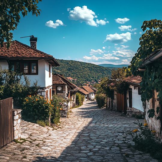 Dorf und Landschaft im Land