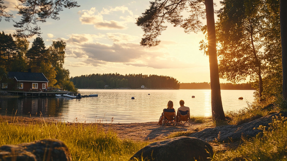 Paar übt Sprache bei Sonnenuntergang