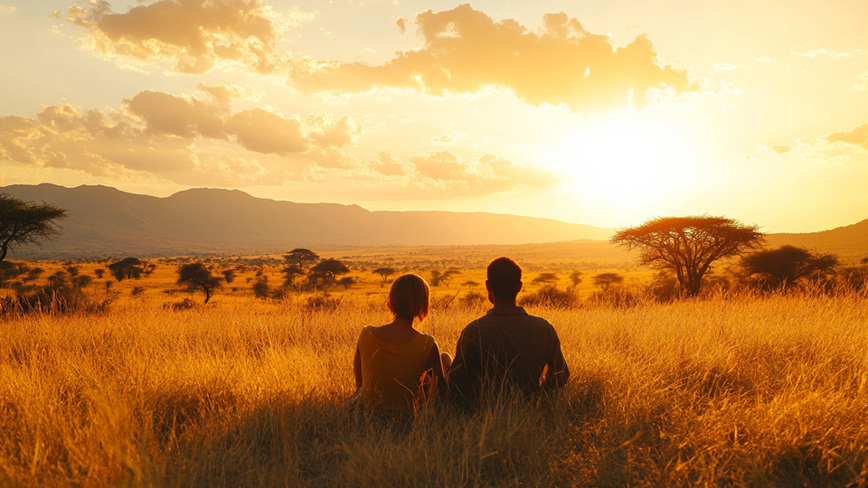 Paar übt Sprache bei Sonnenuntergang