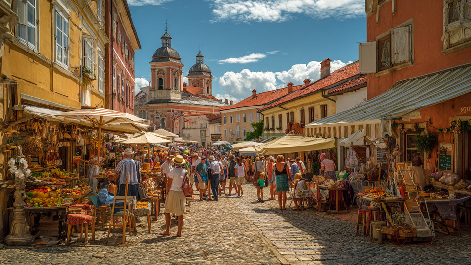 Lebendige Marktszene aus dem Land