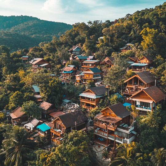 Dorf und Landschaft im Land