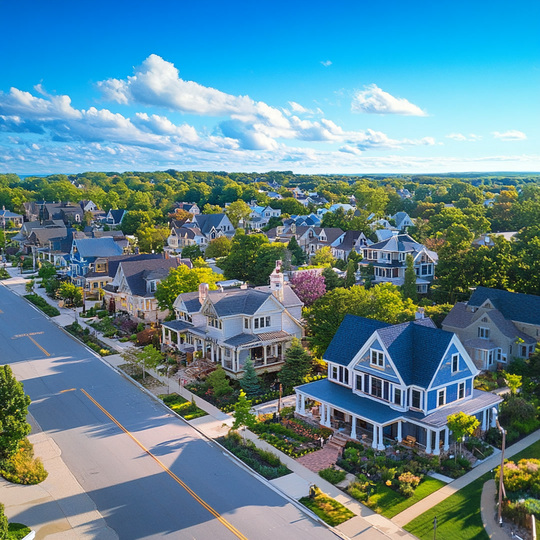 Drohnenaufnahme eines Dorfes im Land