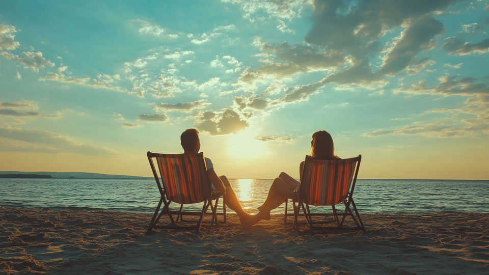 Paar übt Sprache bei Sonnenuntergang