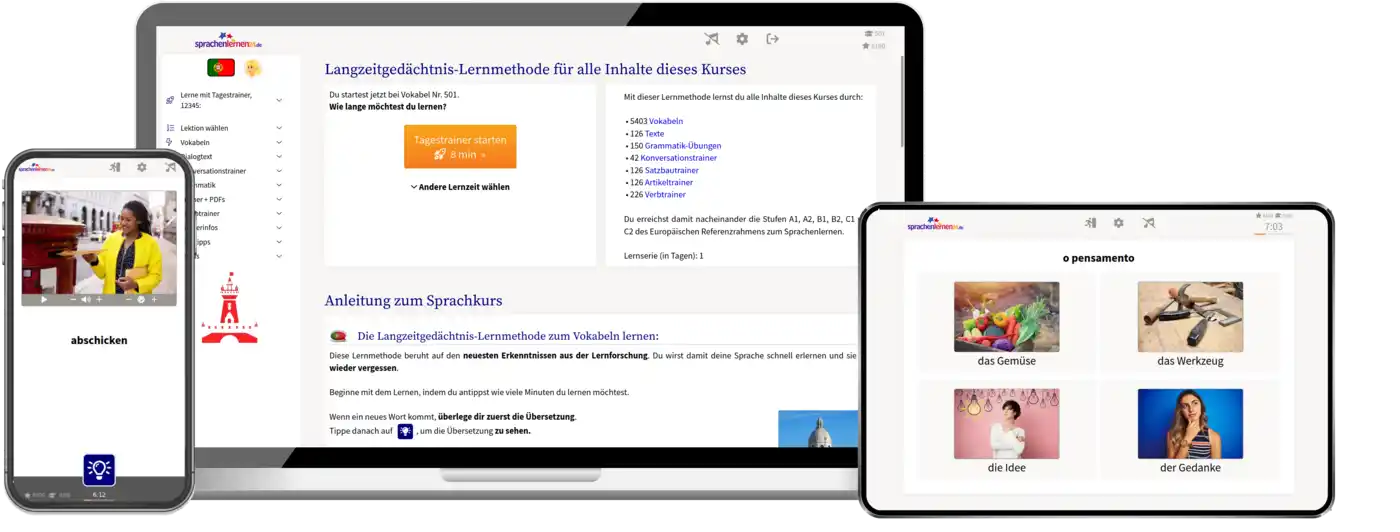 Portugiesisch lernen – Screenshot des Onlinekurses